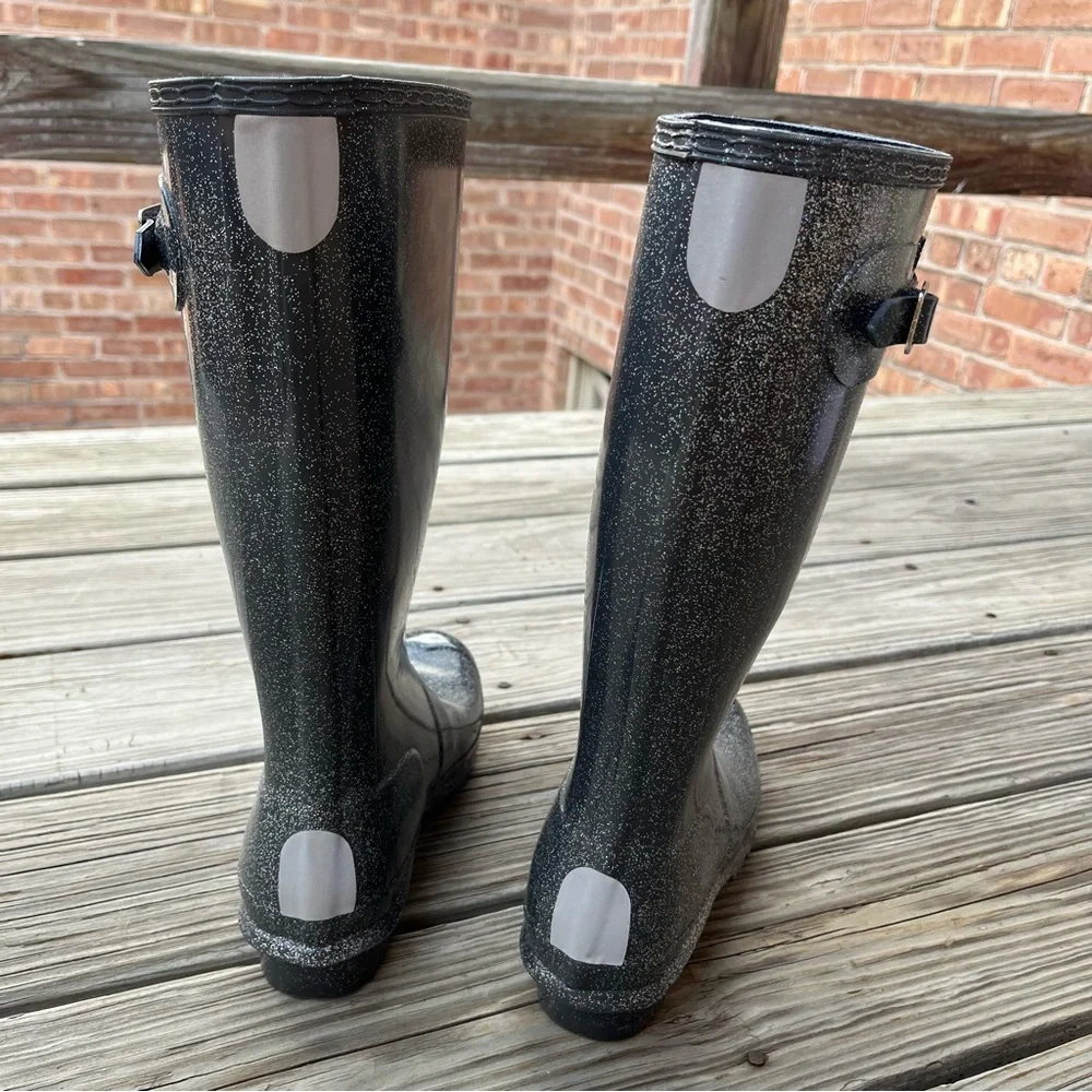 Grey glitter hunter boots